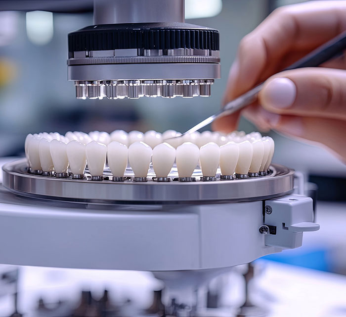 Dental implant teeth being quality inspected Dental implant teeth being quality inspected